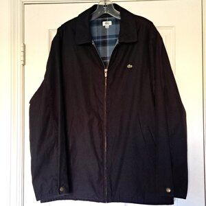 LACOSTE Logo Men’s Black Blue Plaid Lining Zip Front Jacket Sport Coat  Size XL